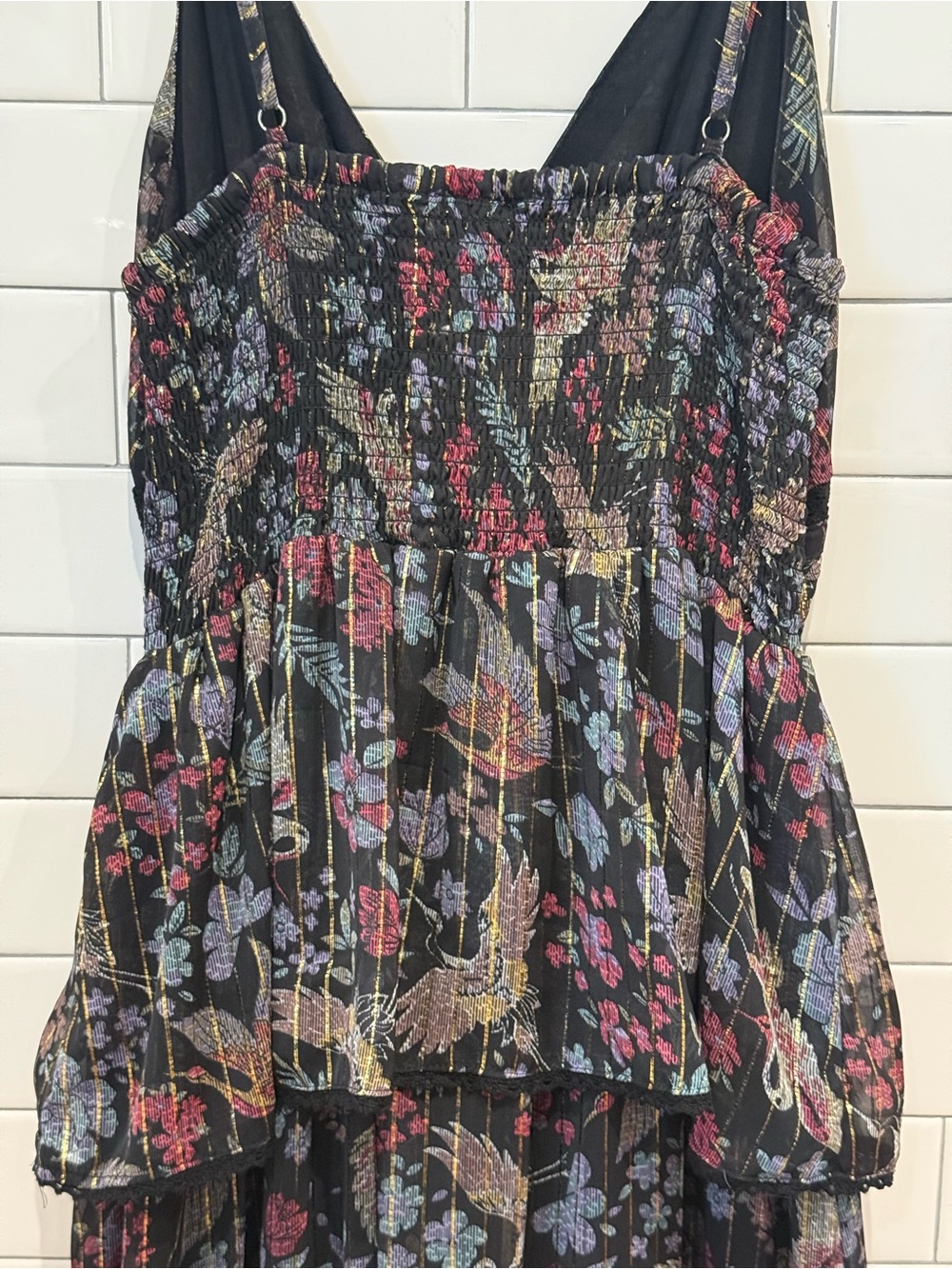 Angie Metallic Thread Floral Tiered Ruffle Maxi Dress Size M - Picture 8 of 10